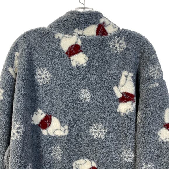 Winnie the Pooh XL Gray Fleece Pullover DISNEY CATALOG  Snowflakes Print 1/4 Zip - Picture 6 of 8